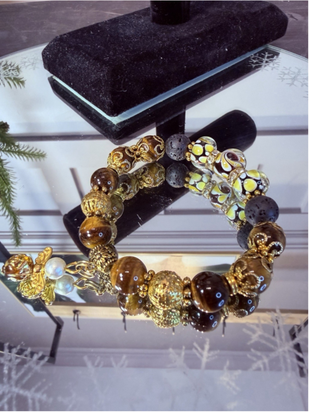 Natural Gemstone Beautiful Polished Tiger Eye Bracelet Crystal Glass Handmade